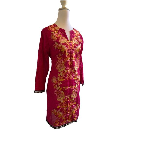 Sana Safinaz Kameez Tunic M Pink Multicolor Embroidered Kaftan Long Sleeve NWOT - Picture 5 of 9